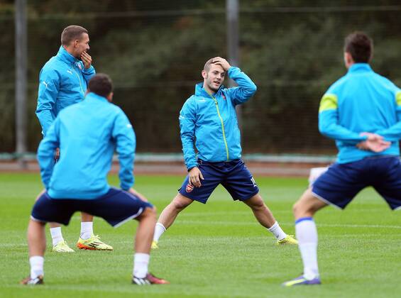 Arsenal s Jack Wilshere in action during training - Champions League Training - London Colney - London - England - 26th August 2014 - Picture David Klein Sportimage EDITORIAL USE ONLY. No use with unauthorised audio, video, data, fixture lists, club league logos or live services. Online in-match use limited to 120 images, no video emulation. No use in betting, games or single club league player publications.