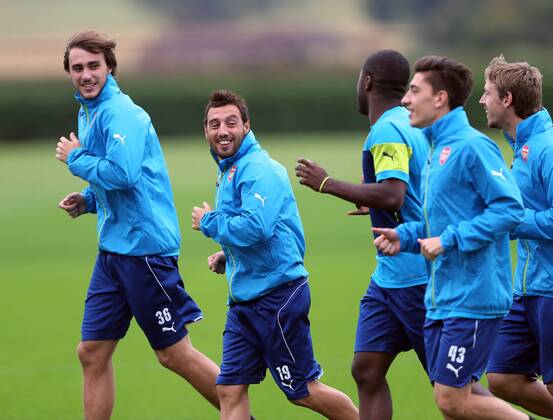 Arsenal s Santi Cazorla in action during training - Champions League Training - London Colney - London - England - 26th August 2014 - Picture David Klein Sportimage EDITORIAL USE ONLY. No use with unauthorised audio, video, data, fixture lists, club league logos or live services. Online in-match use limited to 120 images, no video emulation. No use in betting, games or single club league player publications.