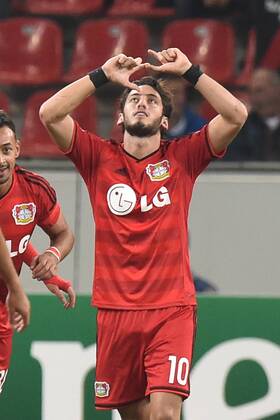 Fußball Champions League Playoff Bayer Leverkusen - FC Kopenhagen am 27.08.2014 in der BayArena in Leverkusen Torjubel Leverkusen zum 2:0 durch Hakan Calhanoglu ( Leverkusen )