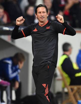 27.08.2014, Fussball, Saison 2014 15, UEFA Champions League Qualifikation, Bayer 04 Leverkusen - FC Kopenhagen Jubel Trainer Roger Schmidt (Bayer 04 Leverkusen)