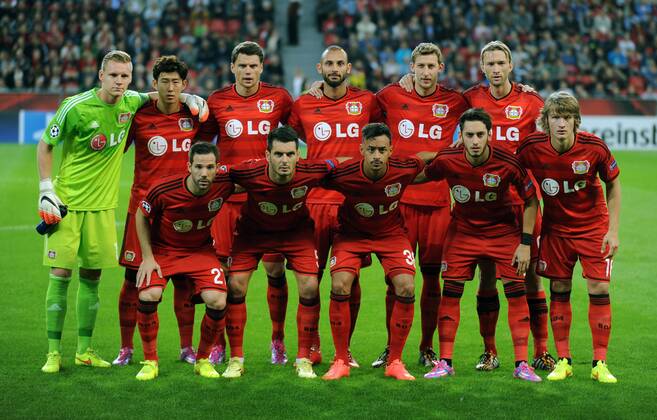 Championsleague Qualifikation: Bayer 04 Leverkusen - Mannschaftsbild 27.08.2014. Die 11er Mannschaft von Bayer Leverkusen vor dem Spiel.