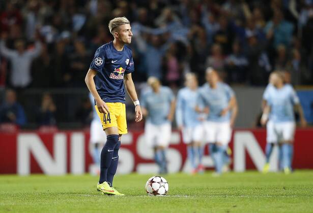 SOCCER - CL, Malmoe vs RBS MALMOE,SWEDEN,27.AUG.14 - SOCCER - UEFA Champions League, play off, Malmoe FF vs Red Bull Salzburg. Image shows Kevin Kampl (RBS). 