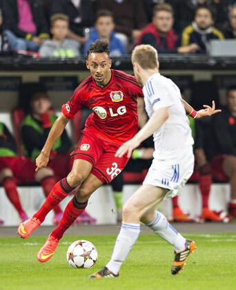 Leverkusen, 27.08.2014, BayArena Karim Bellarabi (Bayer) im Duell Bayer Leverkusen - FC Kopenhagen mm
