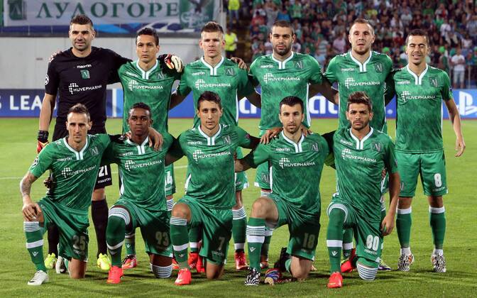27.08.2014 Sofia, PFC Ludogorets Razgrad-UEFA play off champions league men s football PFC Ludogorets team from left to right up: Vladislav Stoyanov,Marcelinho,Roman Bezjak,Georgi Terziev,Cosmin Moti and Fabio Espinho Down:Yordan Minev,Virgil Misidjan,Mihail Aleksandrov,Svetoslav Dyakov and Junior Caicara 