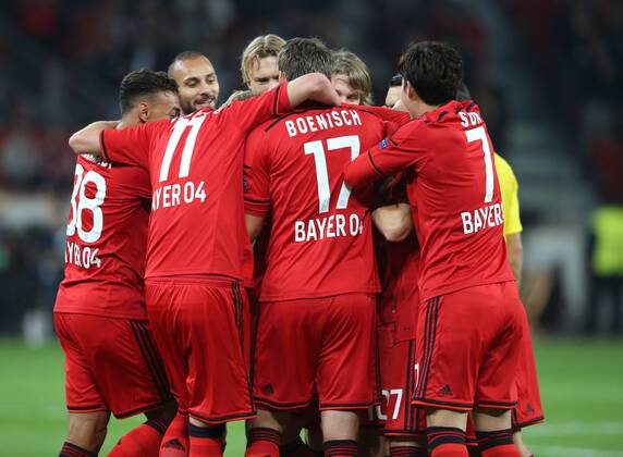 Leverkusen, Fussball, Herren, Champions League Play-offs 2nd leg, Qualifikation, Saison 2014 2015, Bayer 04 Leverkusen vs FC Kopenhagen, Rückspiel, 27.08.2014, BayArena Leverkusen, leverkusener jubeln,