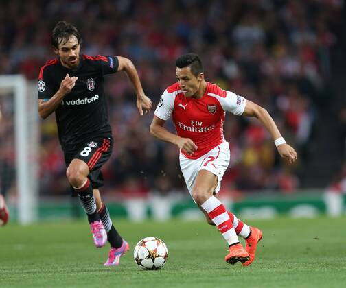 Arsenal s Alexis Sanchez in action - UEFA Champions League, Play-off Second Leg - Emirates Stadium - England - 27th August 2014 - Picture David Klein Sportimage EDITORIAL USE ONLY. No use with unauthorised audio, video, data, fixture lists, club league logos or live services. Online in-match use limited to 120 images, no video emulation. No use in betting, games or single club league player publications.