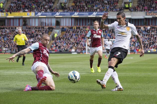 Kieran Trippier of Burnley blocks a strike from Angel di Maria of Manchester United - Burnley vs. Manchester United - Barclay s Premier League - Turf Moor - Burnley - 30 08 2014 Pic Philip Oldham Sportimage EDITORIAL USE ONLY. No use with unauthorised audio, video, data, fixture lists, club league logos or live services. Online in-match use limited to 120 images, no video emulation. No use in betting, games or single club league player publications.
