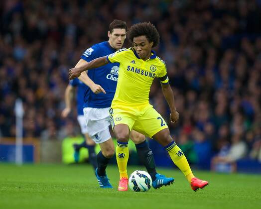 PROPAGANDA20140830 Football - soccer: Barclays Premier League, Everton FC - Chelsea FC, Chelsea s Willian Borges da Silva in action against Everton during the Premier League match at Goodison Park. (Hinweis: Verwendung nur in Deutschland, Österreich oder Schweiz - only Germany, Austria and Switzerland) xHOCHxZWEIx xPropagandax 