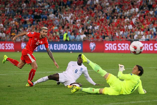 England s Danny Welbeck scoring his sides second goal - Euro 2016 Qualifier Group E - Switzerland Vs England - St Jakob Park - Switzerland - 8th September 2014 - Picture David Klein Sportimage EDITORIAL USE ONLY. No use with unauthorised audio, video, data, fixture lists, club league logos or live services. Online in-match use limited to 120 images, no video emulation. No use in betting, games or single club league player publications.