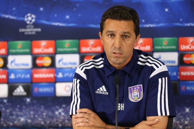 Anderlecht s head coach Besnik Hasi pictured during a press conference of Belgian soccer team RSC Anderlecht in the Tuk Telekom Arena in Istanbul, Monday 15 September 2014. VIRGINIExLEFOUR  premiumd 21948