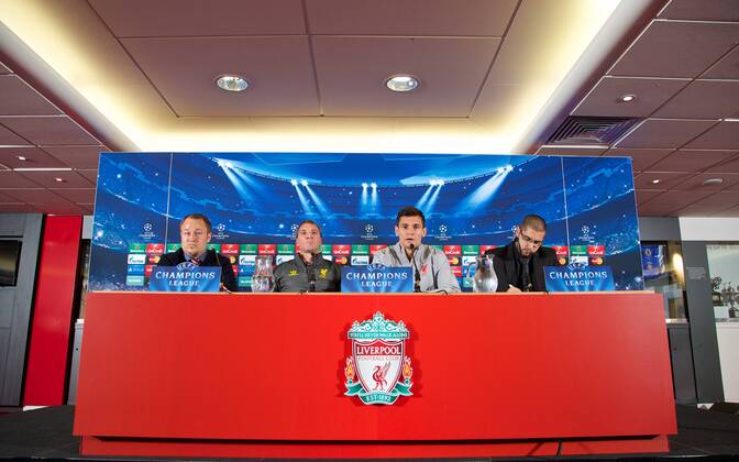 PROPAGANDA20140915 Football - soccer: UEFA Champions League, Liverpool FC , Liverpool s manager Brendan Rodgers and Dejan Lovren during a press conference at Anfield .xHOCHxZWEIx xPropagandax 