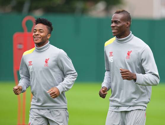 PROPAGANDA20140915 Football - soccer: UEFA Champions League, Liverpool FC , Liverpool s Raheem Sterling and Mario Balotelli during training at Melwood .xHOCHxZWEIx xPropagandax 