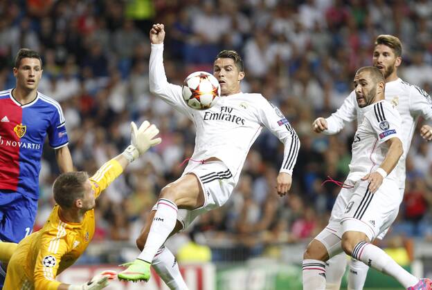 Real Madrid - FC Basel. Cristiano Ronaldo, Karim Benzema and Sergio Ramos 