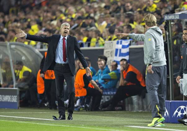 Dortmund, 16.09.2014, Signal-Iduna-Park Streitgespräch: Trainer Arsene Wenger (Arsenal) und Trainer Jürgen Klopp (BvB) Borussia Dortmund - FC Arsenal London