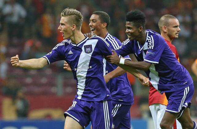 ISTANBUL - Anderlecht s Dennis Praet celebrates after scoring during a soccer game between Turkish team Galatasaray S.K. and Belgian team RSC Anderlecht in the Tuk Telekom Arena in Istanbul, Turkey, Tuesday 16 September 2014, on day 1 of the group stage of the UEFA Champions League competition, in group D. VIRGINIExLEFOUR  premiumd Highlight 04316923