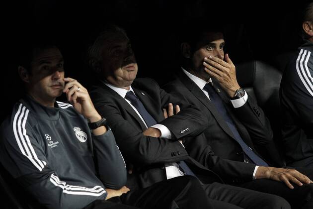 Real Madrid s coach Carlo Ancelotti with his second Fernando Hierro during Champions League 2014 2015 match.September 16,2014.  (20423376)