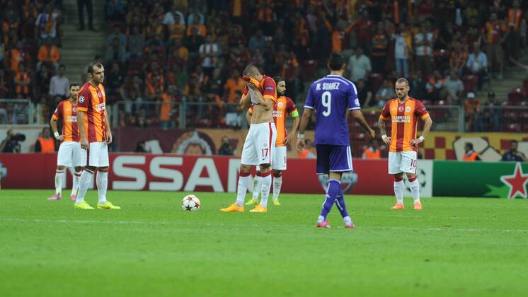 UEFA Champions League Group D match between Galatasaray AS v RSC Anderlecht at Turk Telekom Arena in Istanbul, Turkey on September 16, 2014. Score: Galatasaray 1 - Anderlecht 1 Pictured: Burak Yilmaz, Goran Pandev and Wesley Sneijder (R) of Galatasaray. 