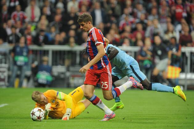 Thomas Mueller (FC Bayern München) auf dem Weg zum vermeintlichen 1:0. Das Tor wurde wegen Abseits nicht gegeben FC Bayern München - Manchester City, Fussball, Champions - League, Vorrunde, Spieltag 1,17.09.2014,