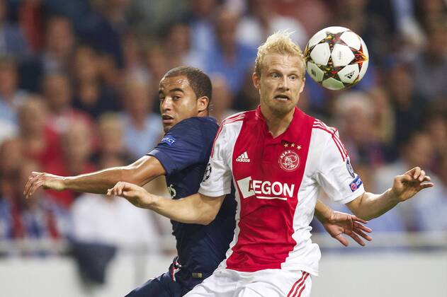 (L-R) Lucas of Paris Saint-Germain, Nicolai Boilesen of Ajax during the UEFA Champions League group F match between Ajax Amsterdam and Paris Saint-Germain on September 17, 2014 at the Amsterdam Arena in Amsterdam, The Netherlands. Ajax Amsterdam v PSG UEFA Champions League Group F 2014 2015 xVIxxIVx 2655035