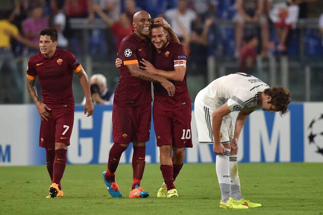 Jubel Douglas Maicon Roma . Torjubel 3-0, Francesco Totti AS Rom - ZSKA Moskau andreaxstaccioli