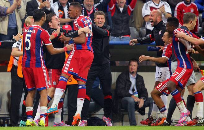 SOCCER - CL, Bayern vs Man.City MUNICH,GERMANY,17.SEP.14 - SOCCER - UEFA Champions League, group stage, FC Bayern München vs Manchester City. Image shows the rejoicing of Jerome Boateng (Bayern). 