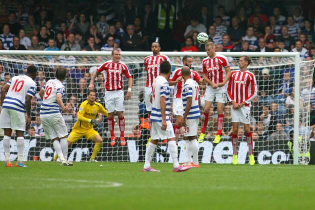 Football - 2014 2015 Premier League - Queens Park Rangers vs. Stoke City Nico Kranjcar of Queens Park Rangers (on loan from Dynamo Kyiv) curls in a free kick to equalise at Loftus Road Stadium Colorsport Shaun Boggust 