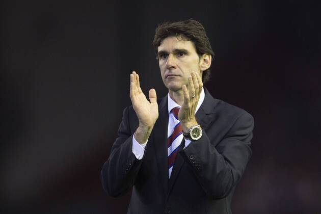 Aitor Karanka, Middlesbrough manager applauds the away fans - Liverpool vs. Middlesbrough - Capital One League Cup - Anfield - Liverpool - 23 09 2014 Pic Philip Oldham Sportimage EDITORIAL USE ONLY. No use with unauthorised audio, video, data, fixture lists, club league logos or live services. Online in-match use limited to 120 images, no video emulation. No use in betting, games or single club league player publications.