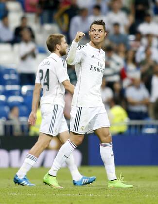 League BBVA match played between Real Madrid and FC Elche. In this picture, Cristiano Ronaldo celebrates one of their goals. xJOSExA.xGARCIAx