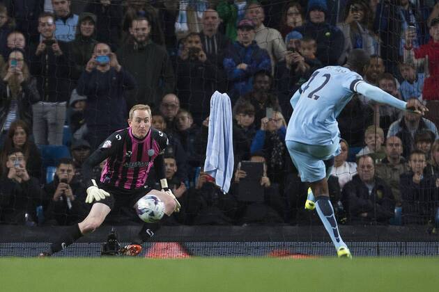 Yaya Toure of Manchester City sends Wednesday s Chris Kirkland the wrong way with his penalty - Manchester City vs. Sheffield Wednesday - Capital One League Cup - Anfield - Liverpool - 24 09 2014 EDITORIAL USE ONLY. No use with unauthorised audio, video, data, fixture lists, club league logos or live services. Online in-match use limited to 120 images, no video emulation. No use in betting, games or single club league player publications.