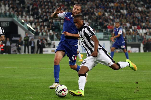Sept. 24, 2014 - Turin, Italy - Juventus defender Patrice Evra (33) during the Italian Serie A football match Juventus Vs Cesena on September 24, 2014 at Juventus Stadium in Turin. Soccer, Serie A: Juventus v Cesena - ZUMAn230