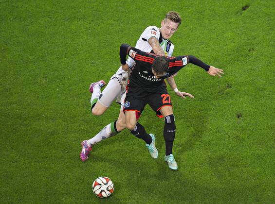 Mönchengladbach, 24.09.2014, Borussia Park Andre Hahn (BMG), Nicolai Müller (HSV) VfL Borussia Mönchengladbach - Hamburger SV mm