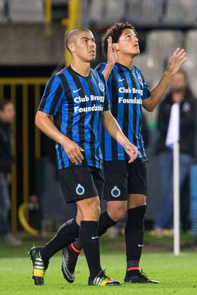 - BRUGGE, BELGIUM: Club s Felipe Gedoz De Conceicao (R) celebrates with his teammates after scoring during a Cofidis Cup 1 16 final game between Club Brugge and Eendracht Aalst (D2), in Brugge, Wednesday 24 September 2014. KURTxDESPLENTER 04336548