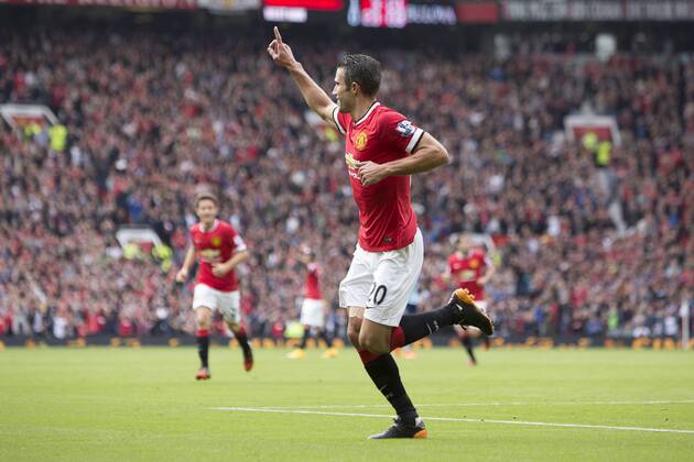 Robin van Persie of Manchester United celebrates his sides second goal - Manchester United vs. West Ham United - Barclay s Premier League - Old Trafford - Manchester - 27 09 2014 Pic Philip Oldham Sportimage EDITORIAL USE ONLY. No use with unauthorised audio, video, data, fixture lists, club league logos or live services. Online in-match use limited to 120 images, no video emulation. No use in betting, games or single club league player publications.