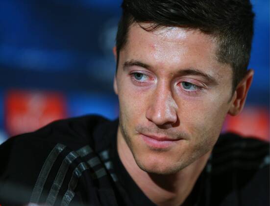 ITAR-TASS: MOSCOW REGION, RUSSIA. SEPTEMBER 29, 2014. FC Bayern Munich forward Robert Lewandowski during a press conference ahead of a UEFA Champions League Group E football match.  RE1507E4