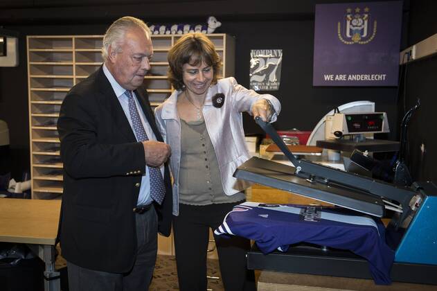 - ANDERLECHT, BELGIUM: Anderlecht chairman Roger Vanden Stock and Belgacom CEO Dominique Leroy pictured during a press conference to present the new outfit for Champions League of soccer team RSC Anderlecht, Monday 29 September 2014, in Anderlecht, Brussels. JASPERxJACOBS  premiumd 24244