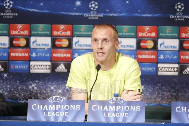 Jeremy Mathieu (FC Barcelona) FOOTBALL : Press conference FC Barcelona at Parc des Princes - Paris - 29 09 2014 StephaneAllaman Panoramic 