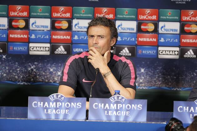 Luis Enrique (coach FC Barcelona) FOOTBALL : Press conference FC Barcelona at Parc des Princes - Paris - 29 09 2014 StephaneAllaman Panoramic 