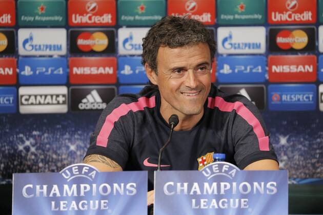 Luis Enrique (coach FC Barcelona) FOOTBALL : Press conference FC Barcelona at Parc des Princes - Paris - 29 09 2014 StephaneAllaman Panoramic 