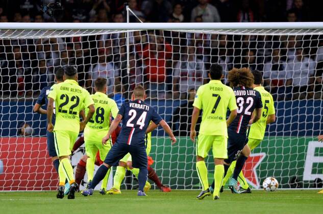 BUT David Luiz (psg) FOOTBALL : Paris SG vs FC Barcelone - Ligue des champions - 30 09 2014 AnthonyBIBARD FEP Panoramic 