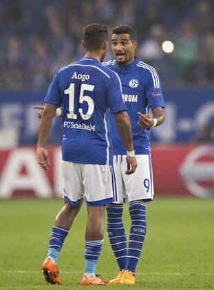Gelsenkirchen, 30.09.2014, Veltins Arena, Fußball Dennis Aogo (S04), Kevin-Prince Boateng (S04) FC Schalke 04 - NK Maribor