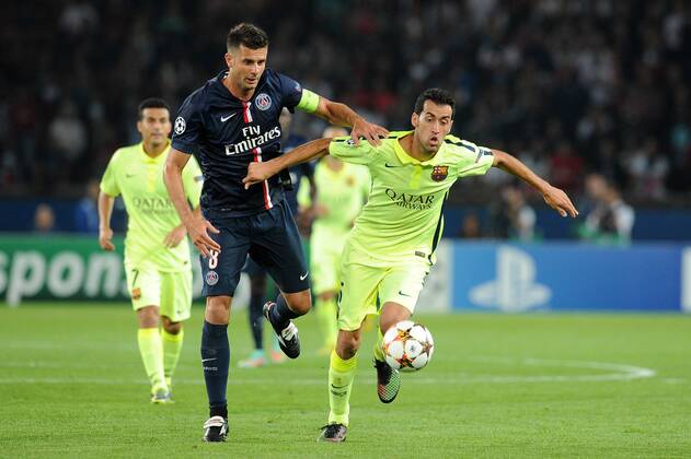 Thiago Motta (PSG) Sergio Busquets (Barcelona) Paris St. Germain PSG - FC Barcelona (Barca) 30 09 2014 NxLeGouicxFEPx 