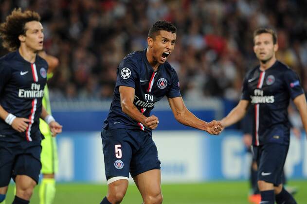 Jubel Marquinhos - David Luiz (PSG) Paris St. Germain PSG - FC Barcelona (Barca) 30 09 2014 NxLeGouicxFEPx 