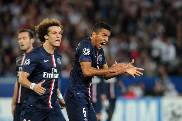 Jubel Marquinhos - David Luiz (PSG) Paris St. Germain PSG - FC Barcelona (Barca) 30 09 2014 NxLeGouicxFEPx 