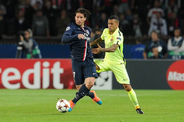 Daniel Alves (Barcelona) Maxwell (PSG) Paris St. Germain PSG - FC Barcelona (Barca) 30 09 2014 NxLeGouicxFEPx 