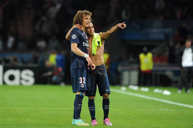 Lucas Moura (PSG) David Luiz (PSG) Paris St. Germain PSG - FC Barcelona (Barca) 30 09 2014 NxLeGouicxFEPx 