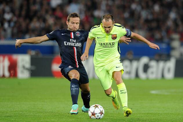Yohan Cabaye (PSG) Andres Iniesta (Barcelona) Paris St. Germain PSG - FC Barcelona (Barca) 30 09 2014 NxLeGouicxFEPx 