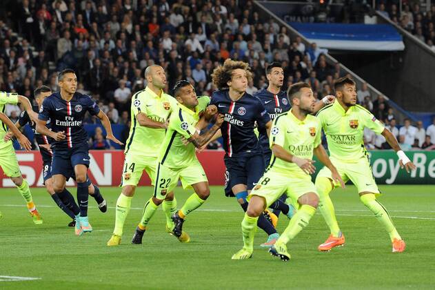 Neymar (Barcelona) Daniel Alves (Barcelona) Marquinhos (PSG) David Luiz (PSG) Javier Pastore (PSG) Paris St. Germain PSG - FC Barcelona (Barca) 30 09 2014 NxLeGouicxFEPx 
