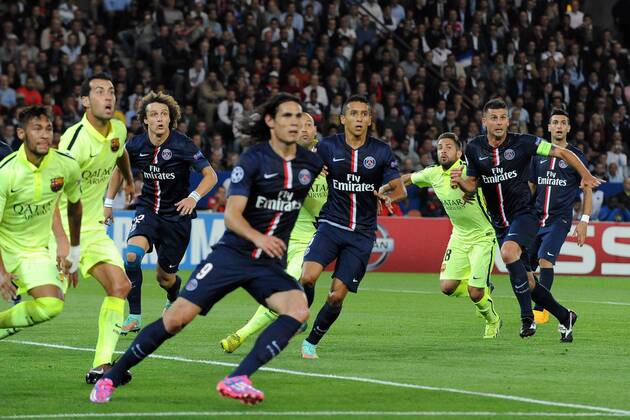 Jordi Alba (Barcelona) Javier Mascherano (Barcelona) Sergio Busquets (Barcelona) Marquinhos (PSG) David Luiz (PSG) Thiago Motta (PSG) Edinson Cavani (PSG) Paris St. Germain PSG - FC Barcelona (Barca) 30 09 2014 NxLeGouicxFEPx 