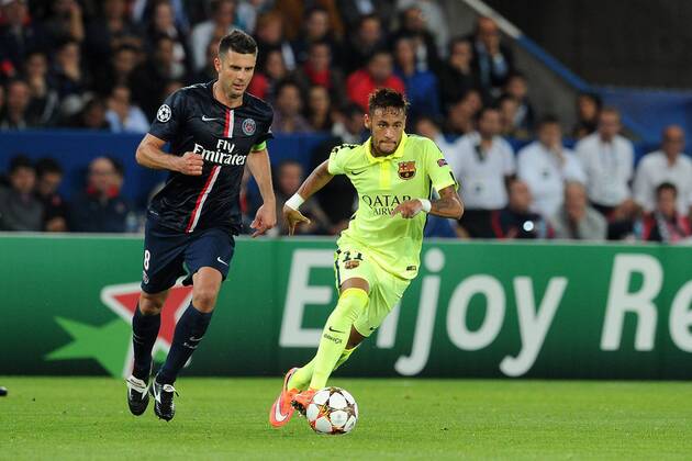 Neymar (Barcelona) Thiago Motta (PSG) Paris St. Germain PSG - FC Barcelona (Barca) 30 09 2014 NxLeGouicxFEPx 