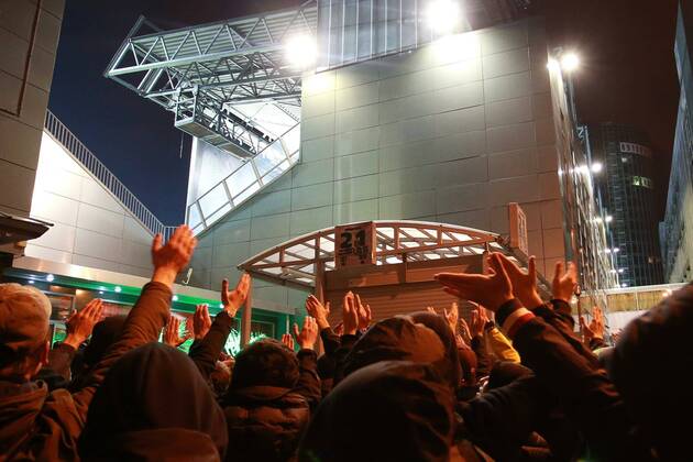 September 30, 2014. Russia, Khimki, arena New Khimki. CSKA s fans near stadium in the 2014 15 UEFA Champions League s group stage match of Moscow. DmitryxGolubovich 